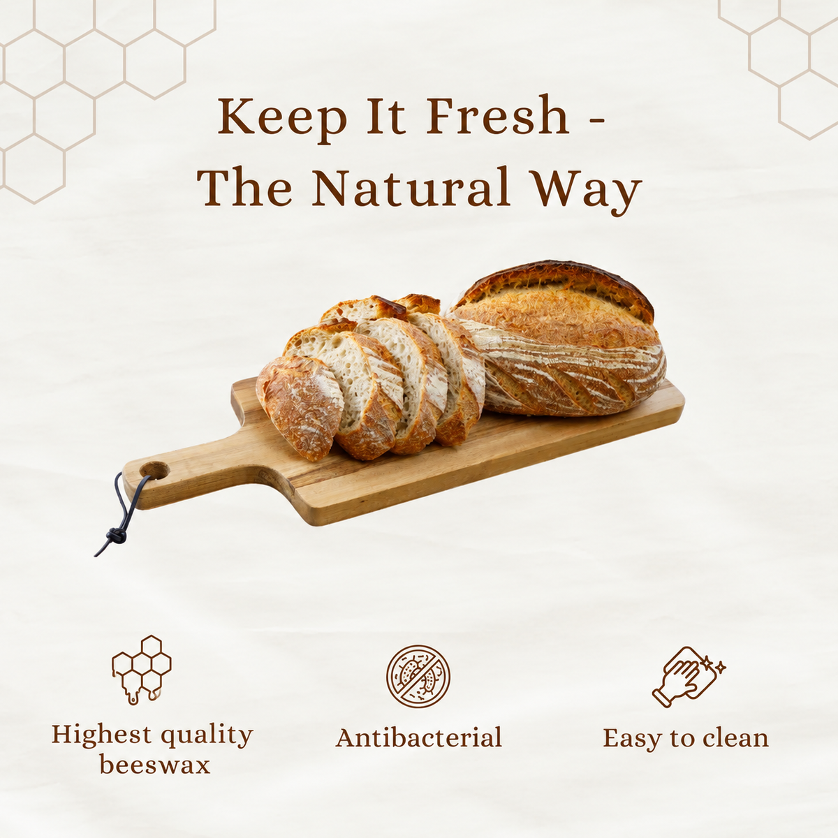 Premium 100% Cotton-Beeswax Bread Bags - reusable bread storage bag for keeping bread fresh