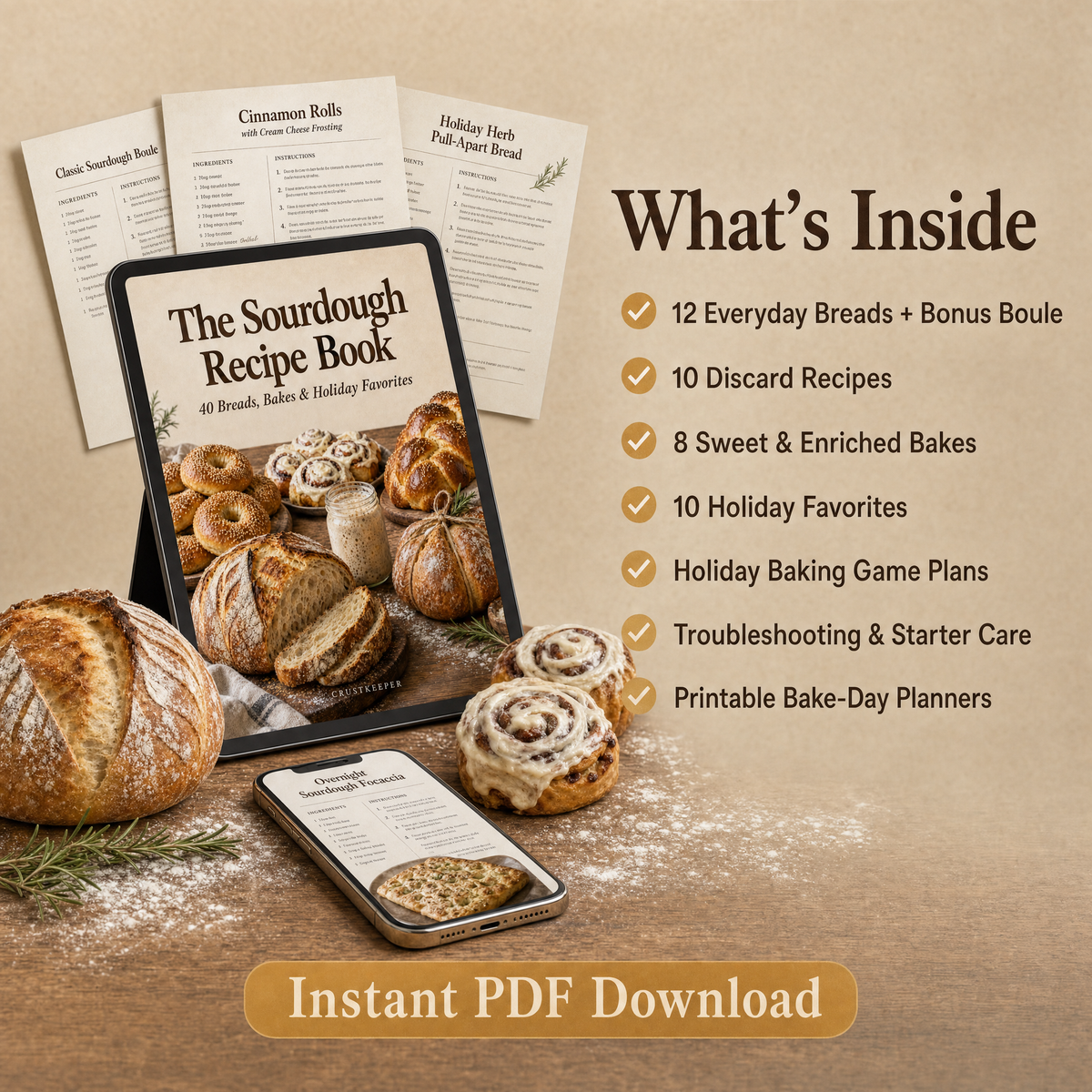The Sourdough Recipe Book: 40 Breads, Bakes & Holiday Favorites (Digital Download)
